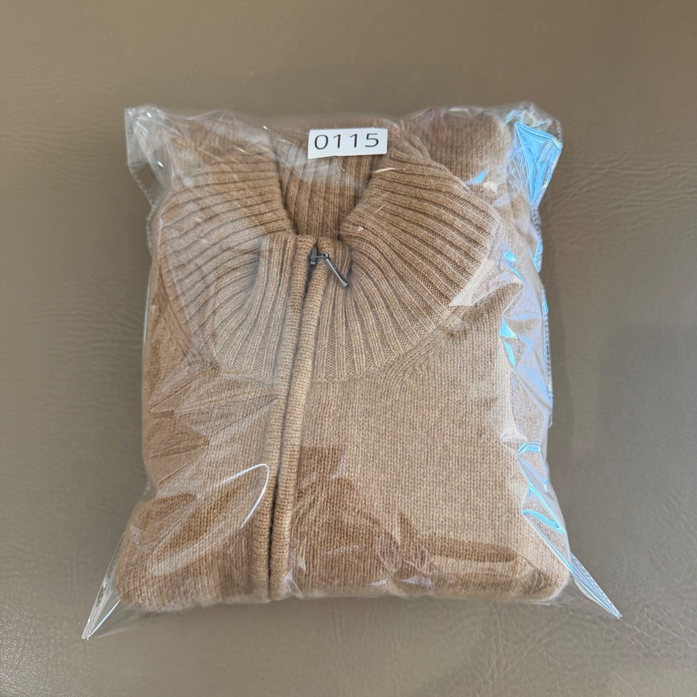 Lands End Mens Lambs Wool Cashmere 1/4 Zip Mock Neck Sweater Tan Luxury Large - Picture 7 of 8